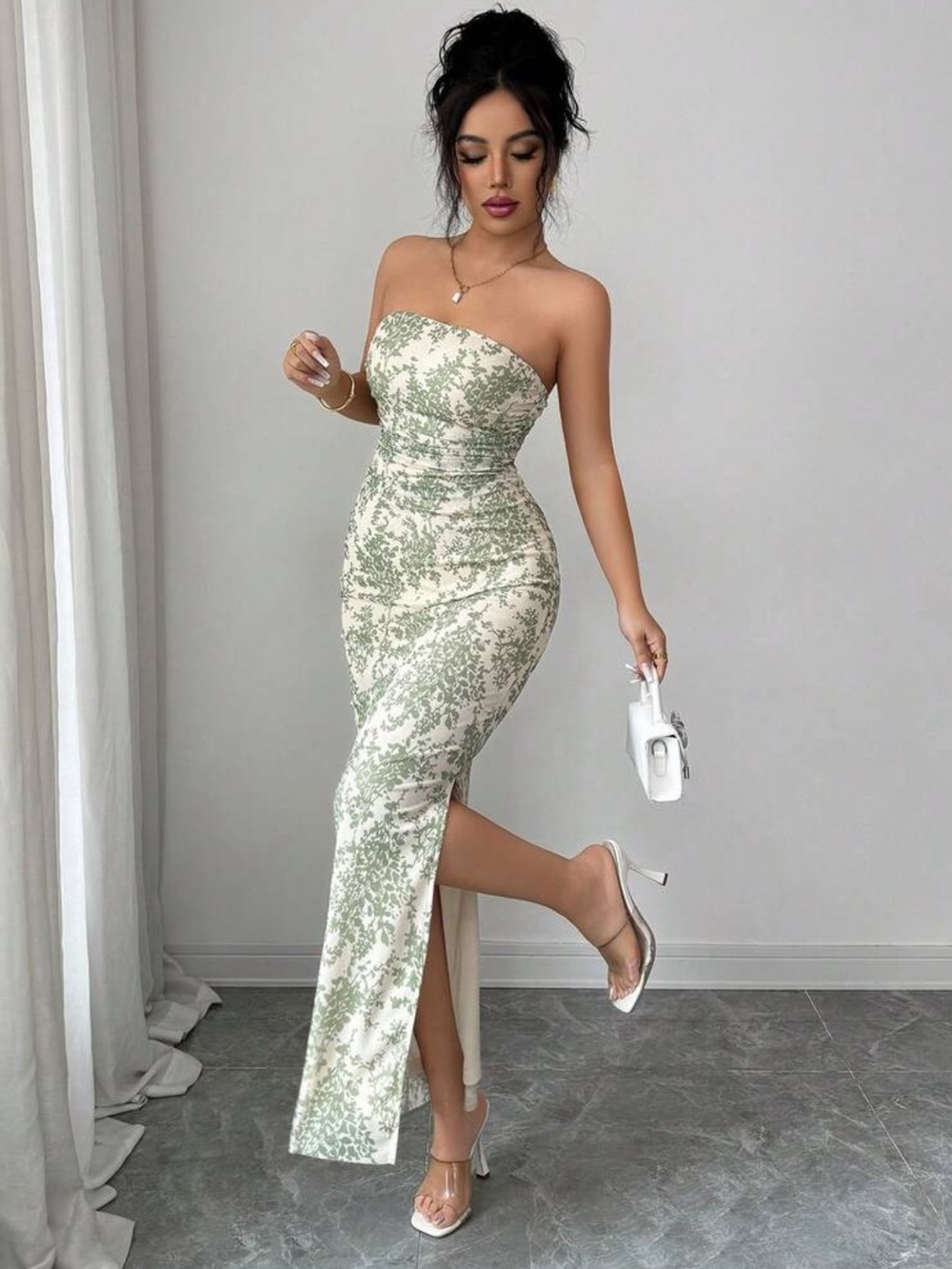 Dress Bodycon Tube Maxi Dress Split Floral
